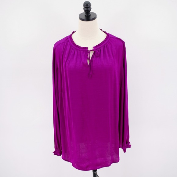 Liz Claiborne Womens Purple‎ 1X Round Neck Keyhole Long Sleeve Blouse Top - Picture 1 of 9